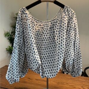 Blue and White Patterned Women's Top